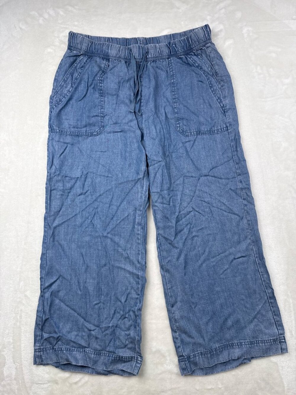 Splendid Womens Wide-Leg Pants Size Large Lyocell Blue Elastic Drawstring Waist